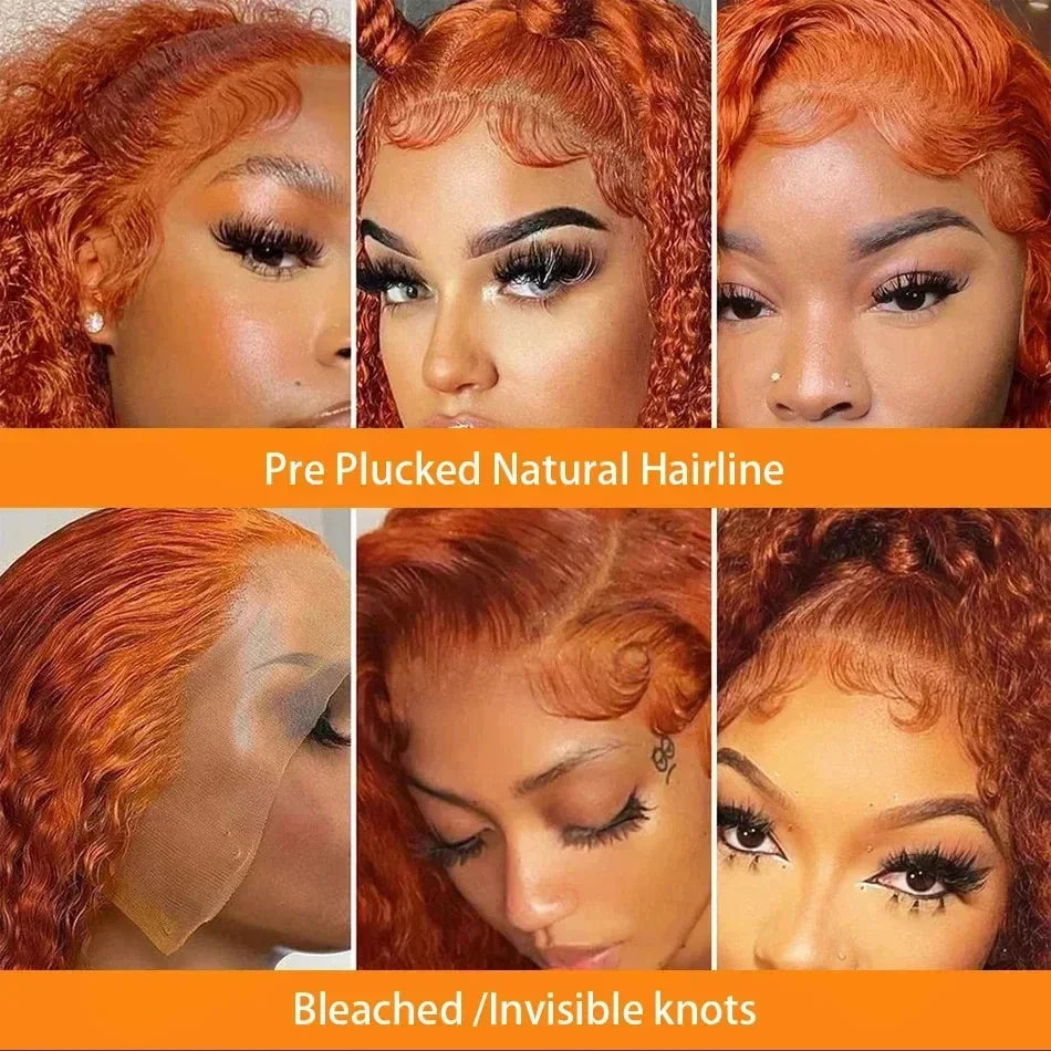 200 Density Ginger Orange Curly 13x4 HD Lace Frontal