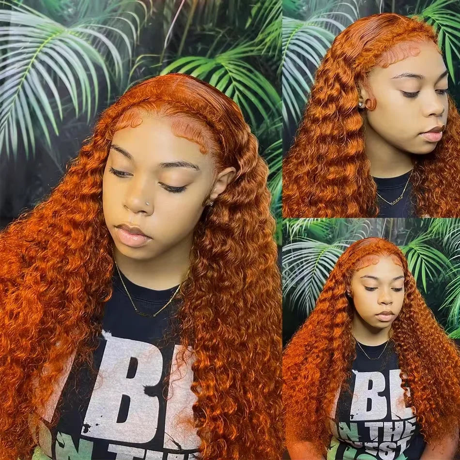200 Density Ginger Orange Curly 13x4 HD Lace Frontal