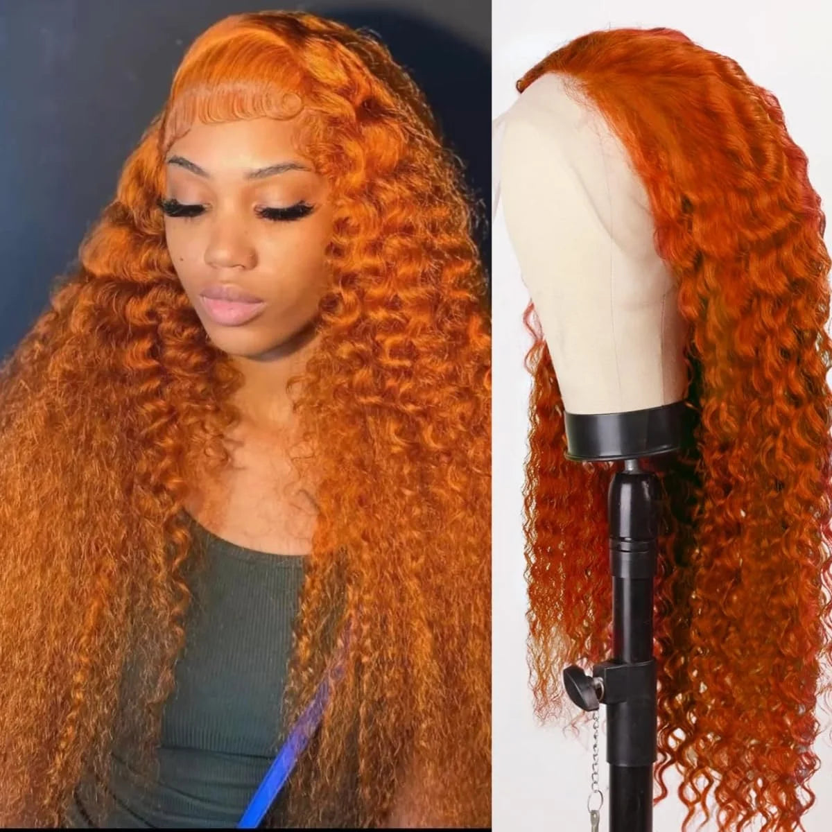 200 Density Ginger Orange Curly 13x4 HD Lace Frontal