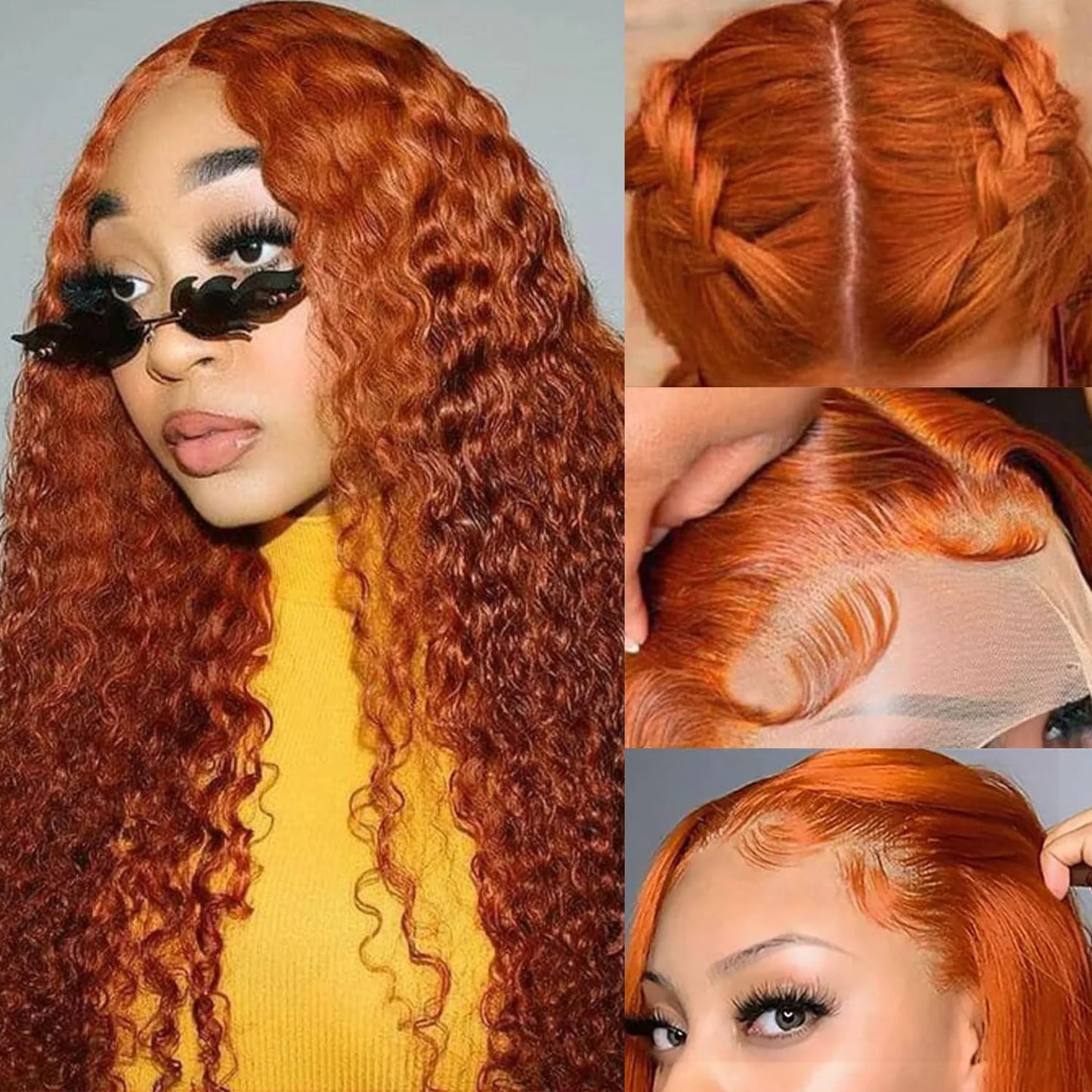 200 Density Ginger Orange Curly 13x4 HD Lace Frontal