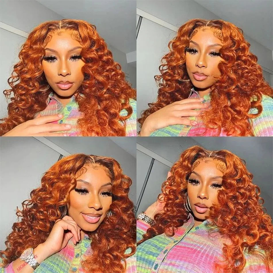200 Density Ginger Orange Curly 13x4 HD Lace Frontal