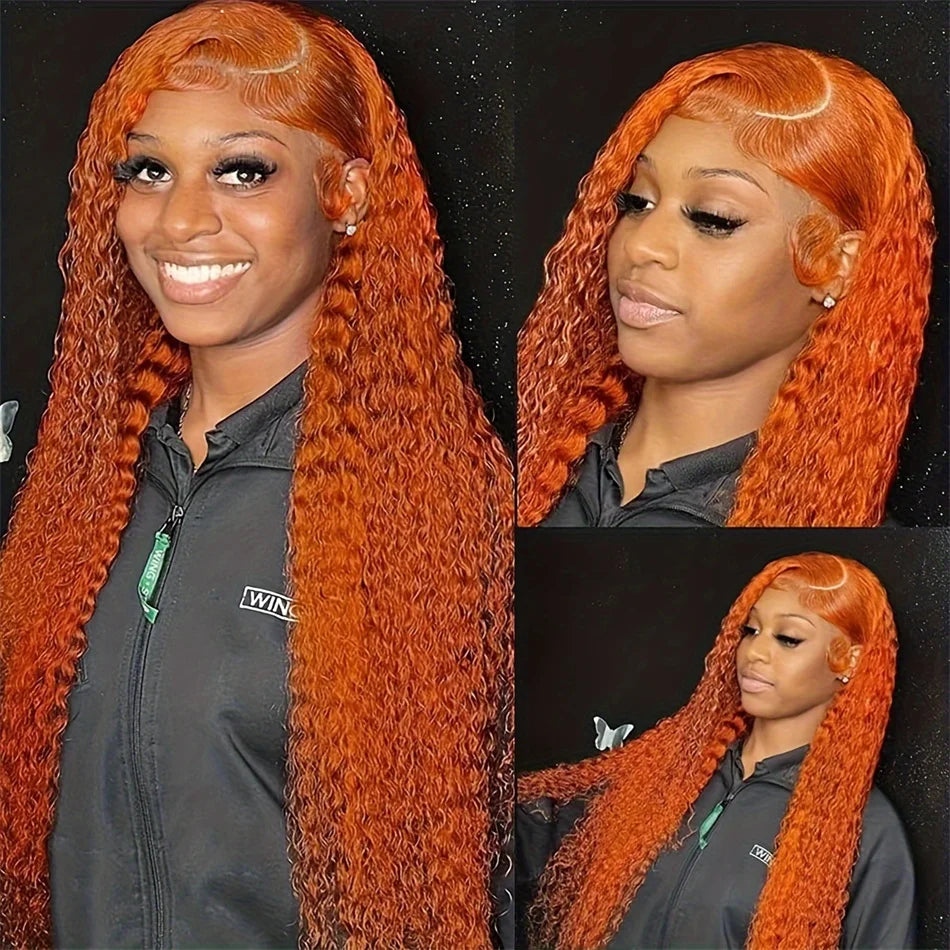 200 Density Ginger Orange Curly 13x4 HD Lace Frontal