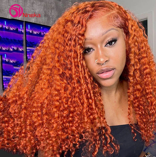 200 Density Ginger Orange Curly 13x4 HD Lace Frontal