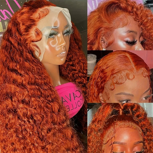 200 Density Ginger Orange Curly 13x4 HD Lace Frontal