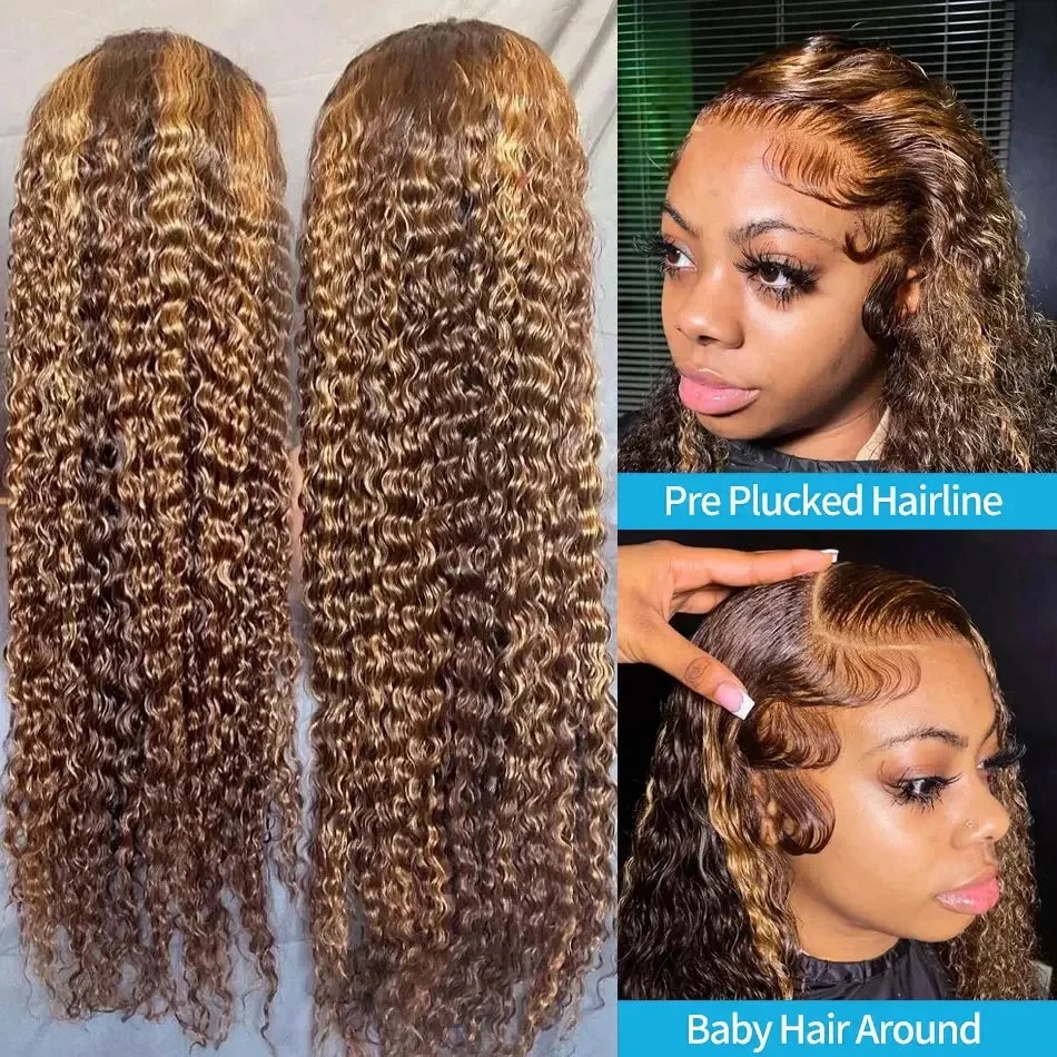 Highlight 13x6 Lace Frontal Wig Human Hair Brazilian Curly Wigs