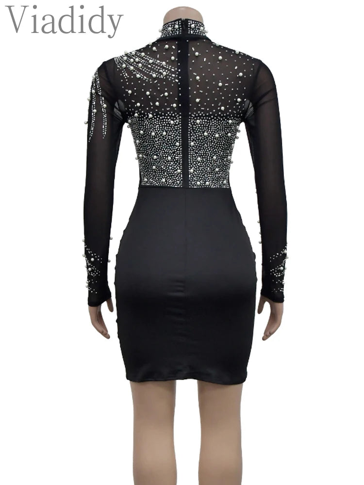 Women Sexy Glitter Rhinestone Mini Dress