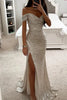 Women's Sexy Party Maxi Dress New Sequined One-line Collar Slit Dress