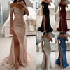 Women's Sexy Party Maxi Dress New Sequined One-line Collar Slit Dress