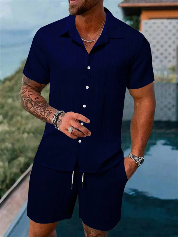 2025 Men's Fashion Summer New Style Casual Solid Color Stripe