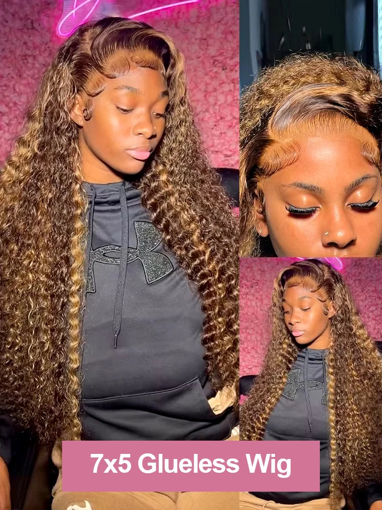 250% Glueless Wig Highlight Ombre Deep Wave