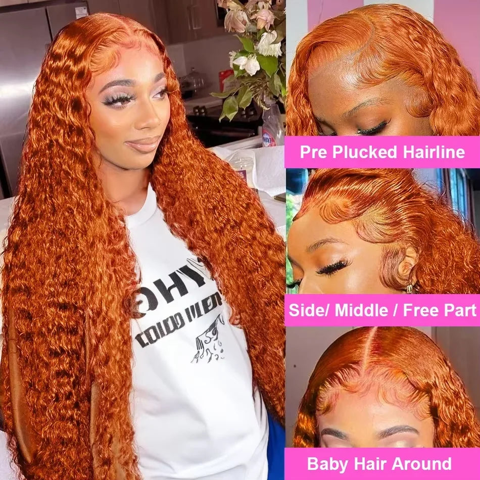 200 Density Ginger Orange Curly 13x4 HD Lace Frontal