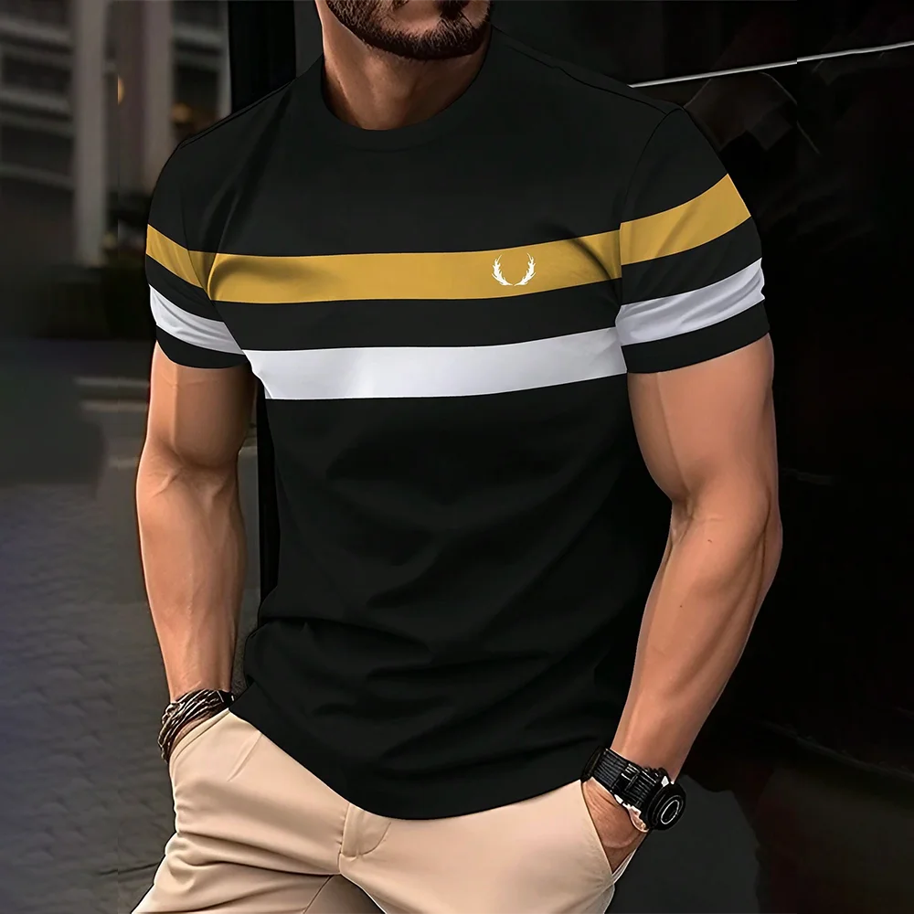 Simple Casual Striped Print T-Shirt For Men Fashion Street Men's