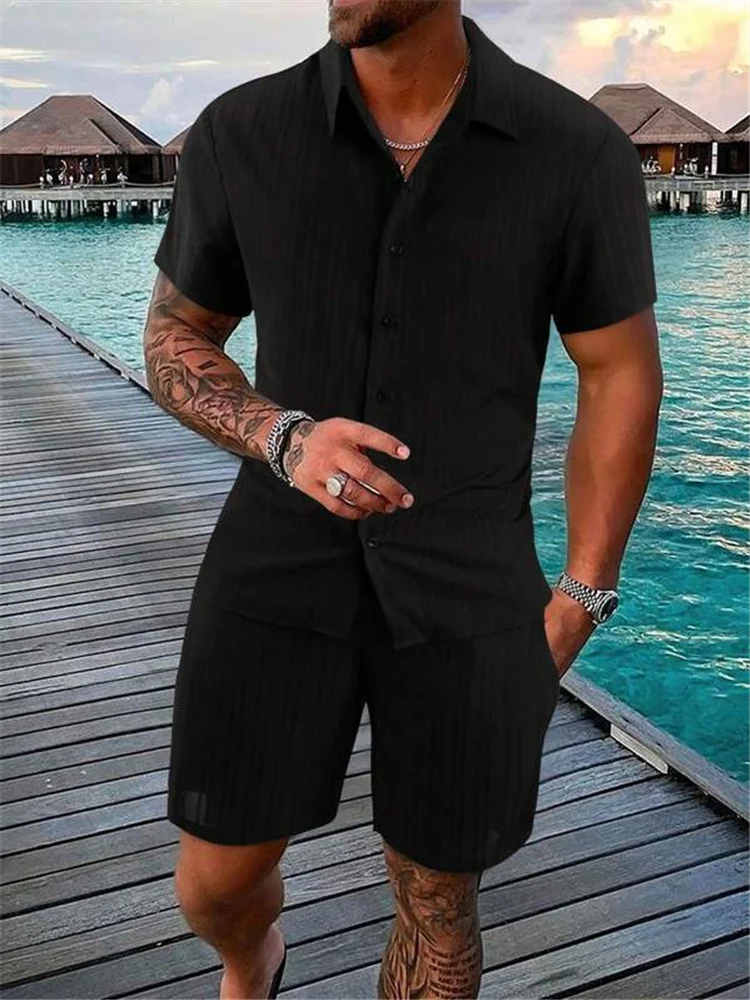2025 Men's Fashion Summer New Style Casual Solid Color Stripe