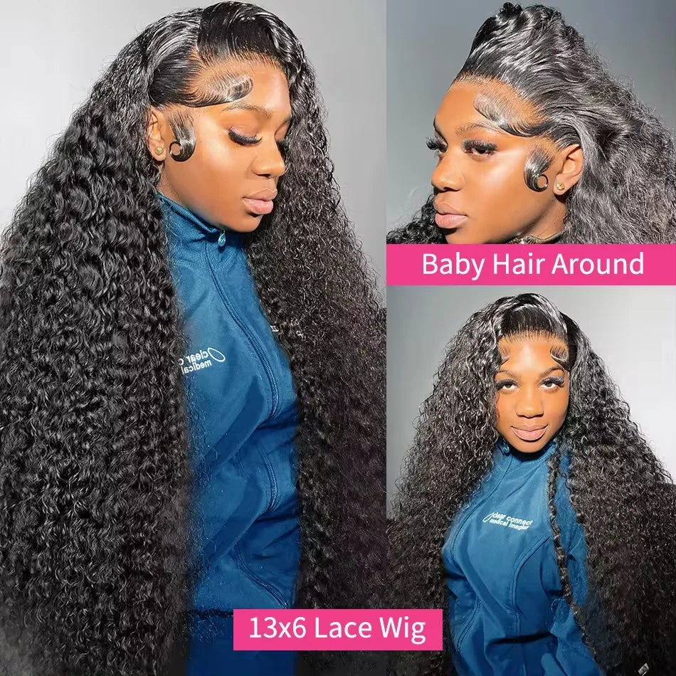 50 52 Inch Deep Wave 13x4 13x6 Lace Front Human Hair Wig