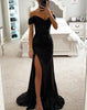 Women's Sexy Party Maxi Dress New Sequined One-line Collar Slit Dress