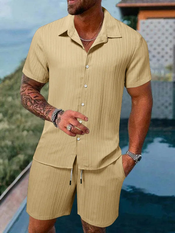 2025 Men's Fashion Summer New Style Casual Solid Color Stripe