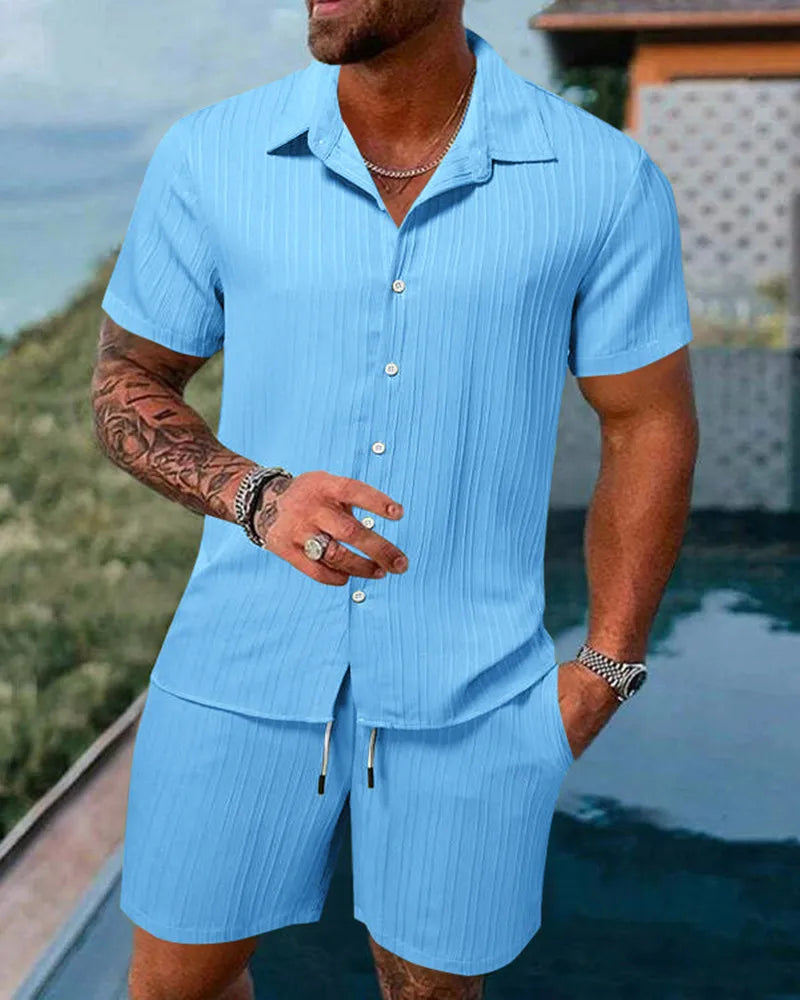 2025 Men's Fashion Summer New Style Casual Solid Color Stripe
