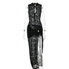 Fantoye Sexy Hollow Out High Slit Lace Women Maxi Dress