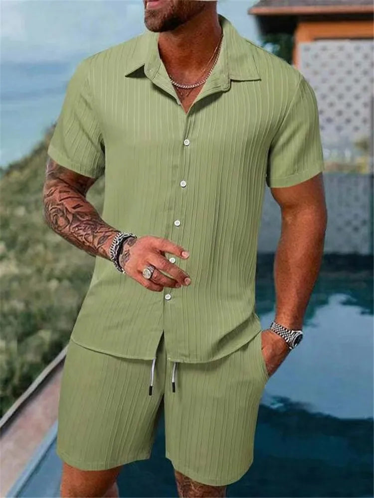 2025 Men's Fashion Summer New Style Casual Solid Color Stripe