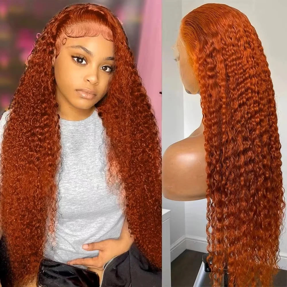 Orange Ginger Deep Curly Human Hair Wigs 13x4 13x5 Ginger Deep