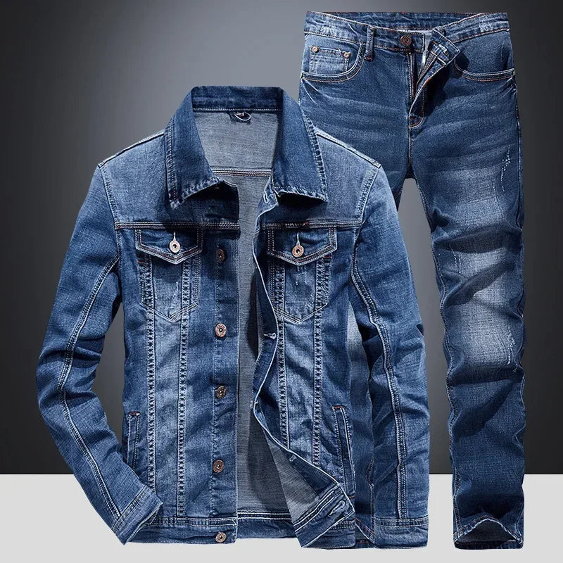 Denim Suit Men's Slim Micro-stretch Two-piece Spring