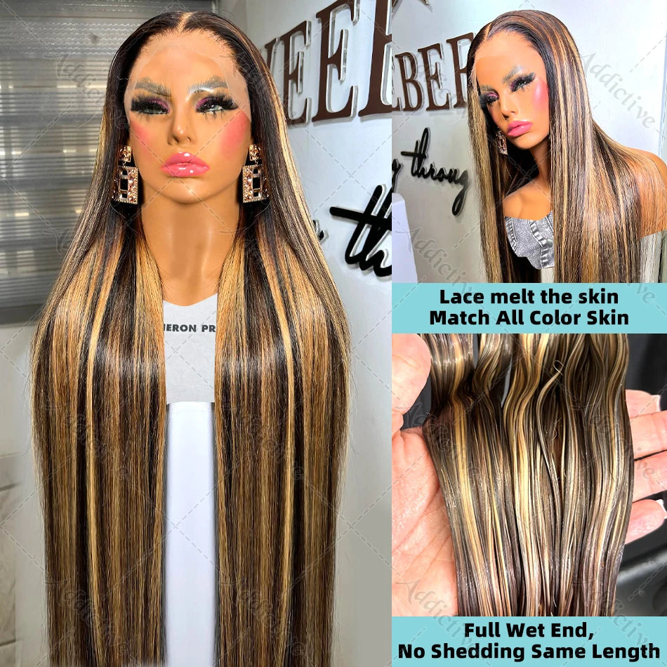 30 40 Inch 4/27 Highlight Ombre Bone Straight 13x4 HD Lace Front Human