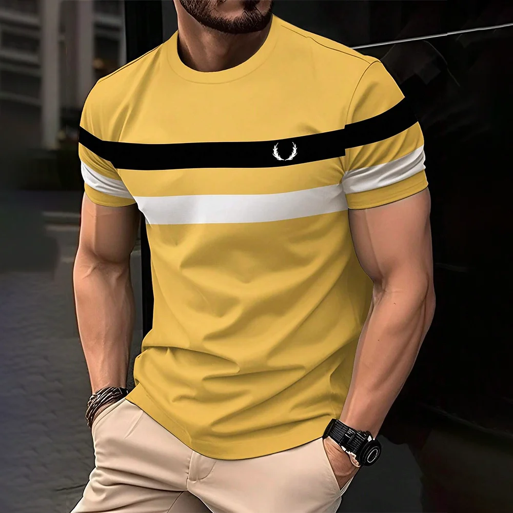 Simple Casual Striped Print T-Shirt For Men Fashion Street Men's