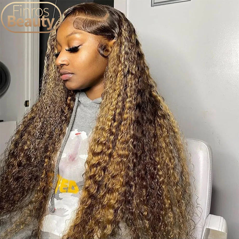 Highlight 13x6 Lace Frontal Wig Human Hair Brazilian Curly Wigs