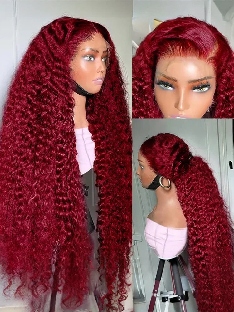 250 Density 30 Inch 13x6 HD 99J Burgundy Deep Wave Lace