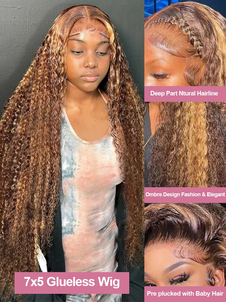 250% Glueless Wig Highlight Ombre Deep Wave