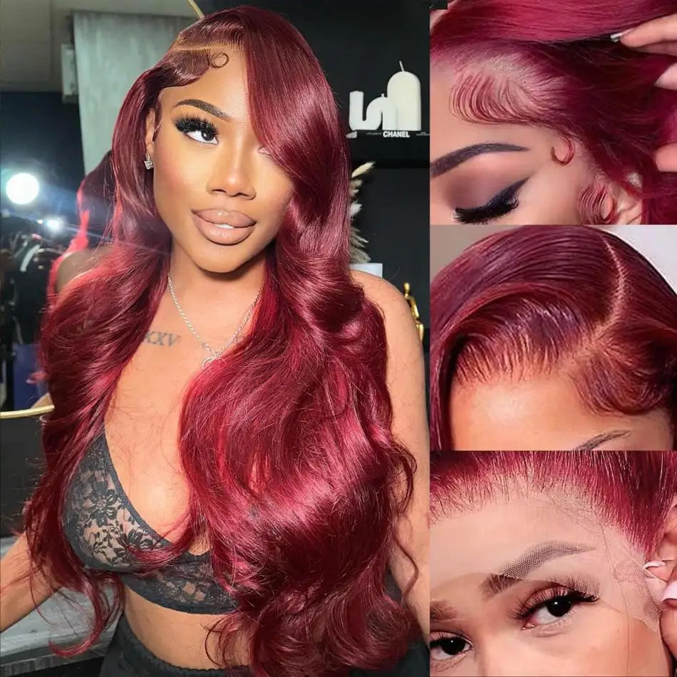 13x4 99j Burgundy Body wave Lace Front Human Hair