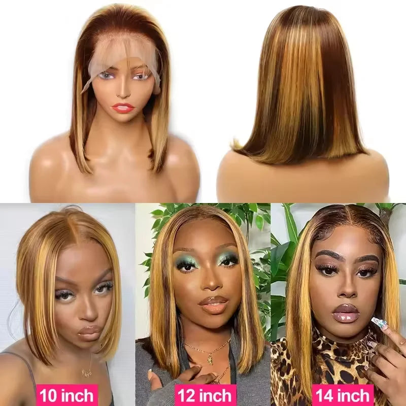 Highlight Brazilian Short Bob 13x6 HD Straight Lace Frontal Wig