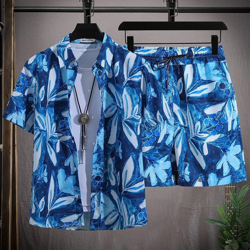 Men's Hawaiian Beach Set Single Breasted Short Sleeve Shirt