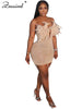 Znaiml Sexy Feathers Rhinestones Backless Diamond Sheer Mesh Bodycon