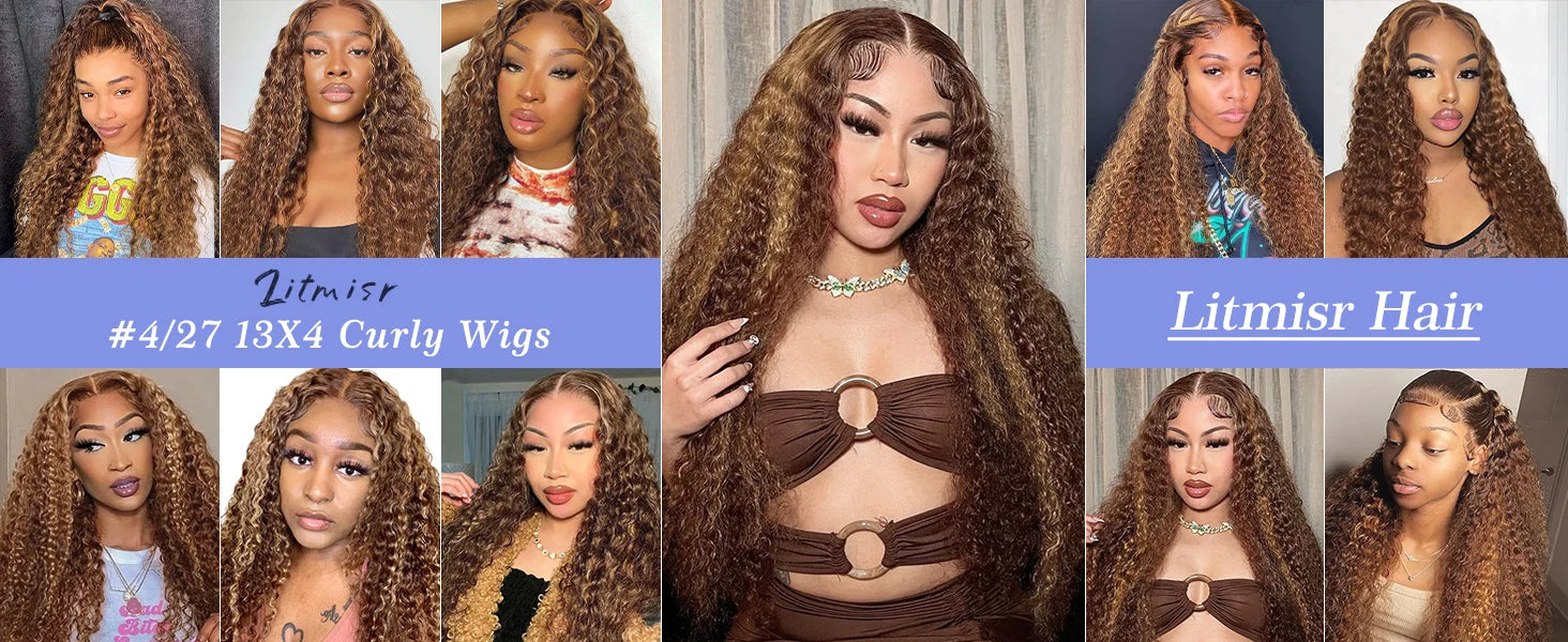 30 34 Inch Highlight Ombre HD Lace Front Wig Curly Human Hair