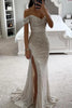 Women's Sexy Party Maxi Dress New Sequined One-line Collar Slit Dress