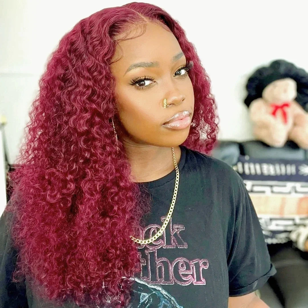 250 Density 30 Inch 13x6 HD 99J Burgundy Deep Wave Lace