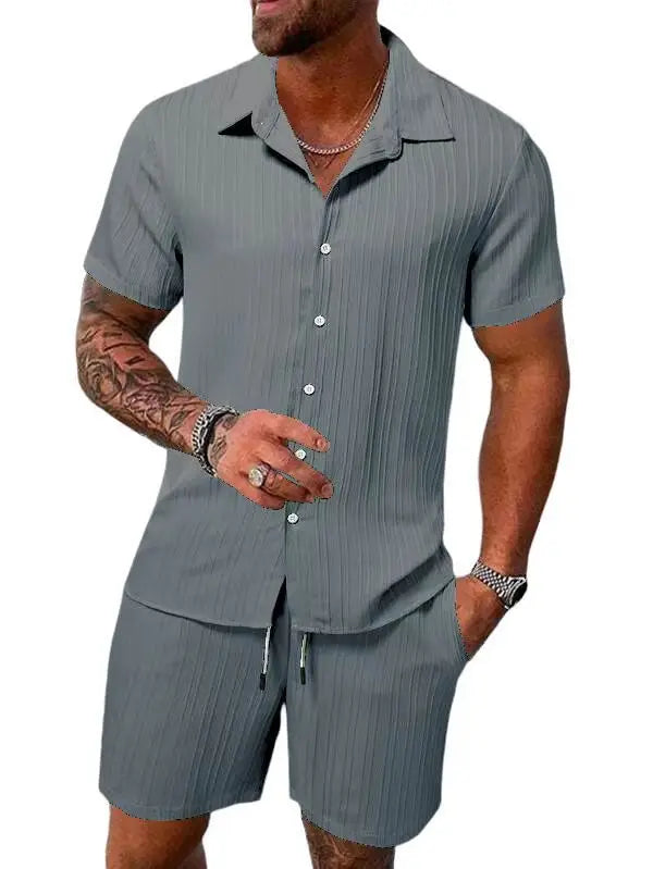 2025 Men's Fashion Summer New Style Casual Solid Color Stripe