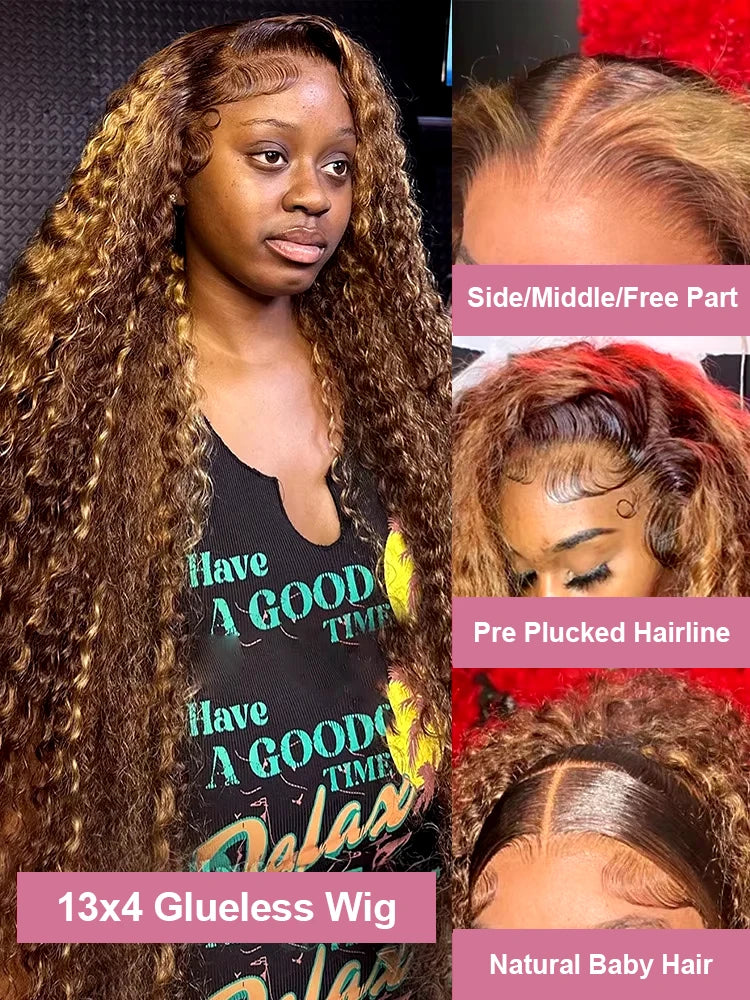 250% Glueless Wig Highlight Ombre Deep Wave