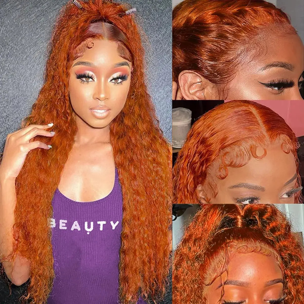 Orange Ginger Deep Curly Human Hair Wigs 13x4 13x5 Ginger Deep