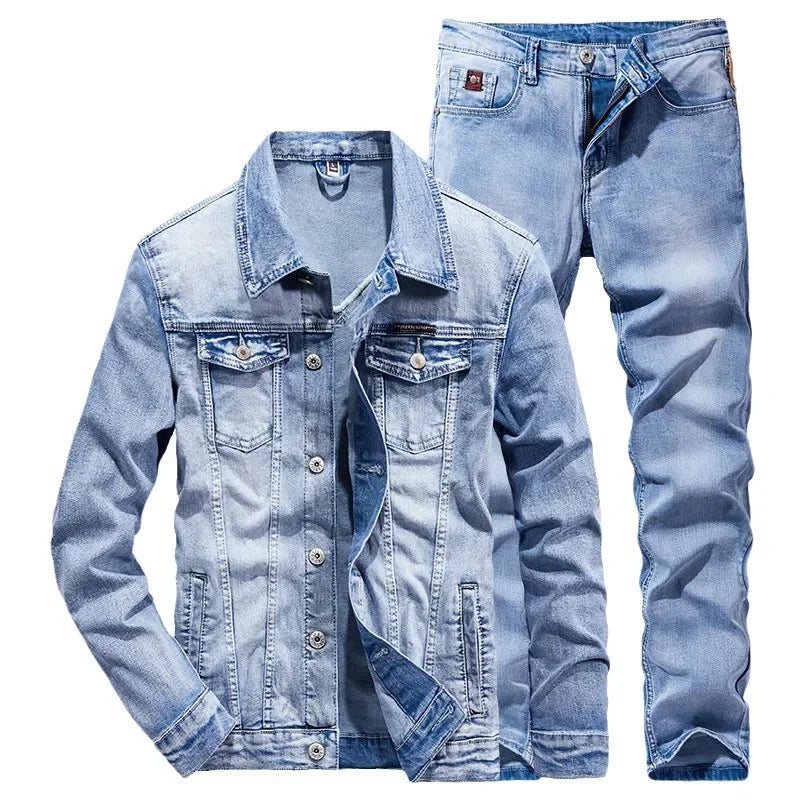 Denim Suit Men's Slim Micro-stretch Two-piece Spring