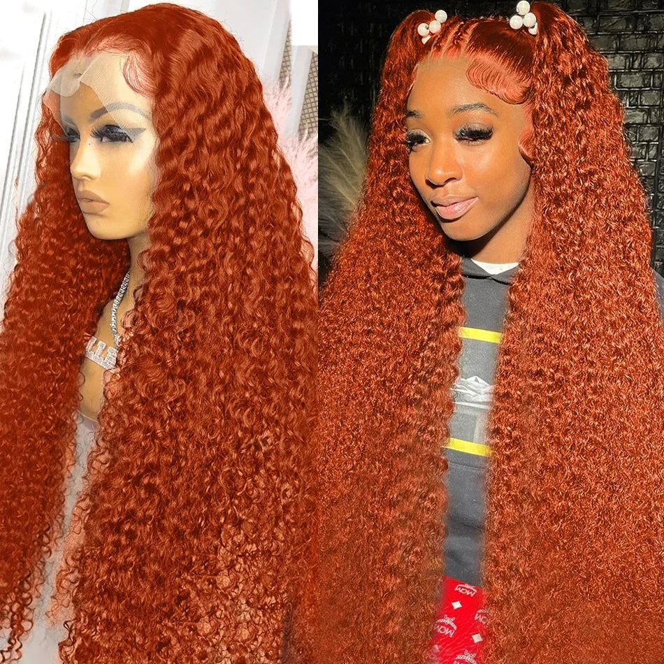 Orange Ginger Deep Curly Human Hair Wigs 13x4 13x5 Ginger Deep