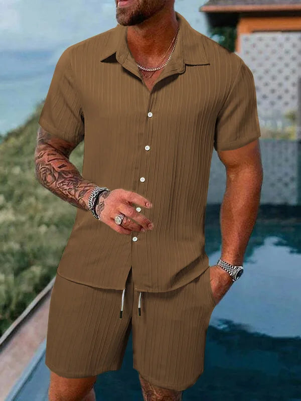 2025 Men's Fashion Summer New Style Casual Solid Color Stripe