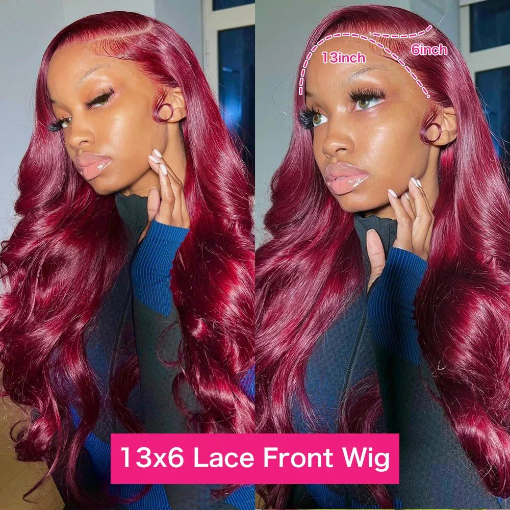 13x4 99j Burgundy Body wave Lace Front Human Hair