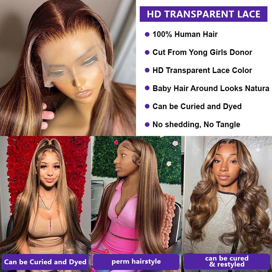 13x4 13x6 Transparent Lace Frontal Wigs Straight Human Hair