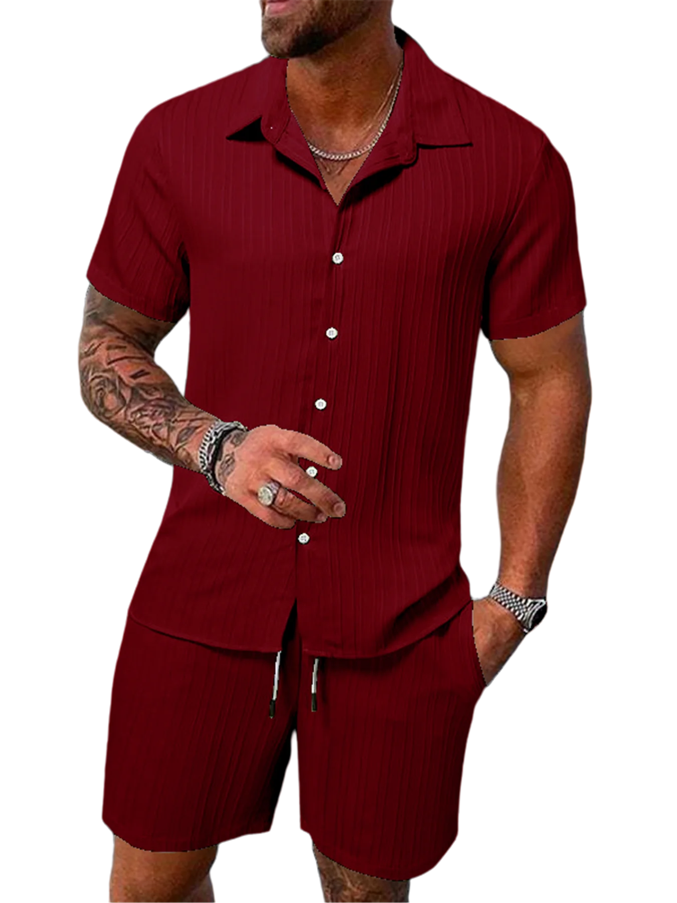 2025 Men's Fashion Summer New Style Casual Solid Color Stripe