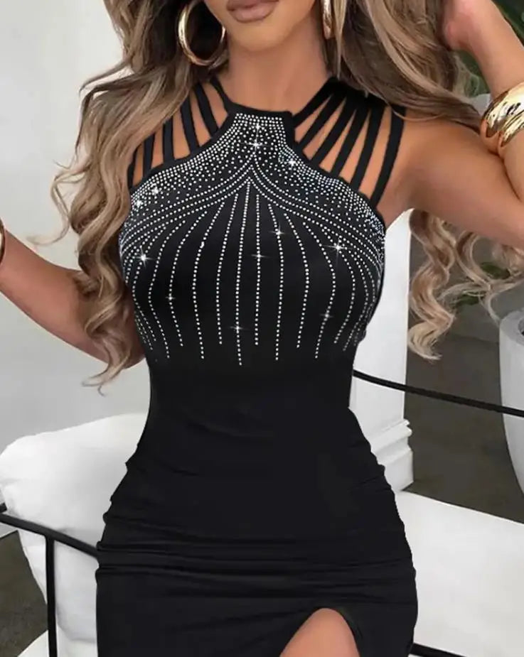 Sexy Women Dresses Rhinestone Decor Elegant Fashion Multi-Strap High