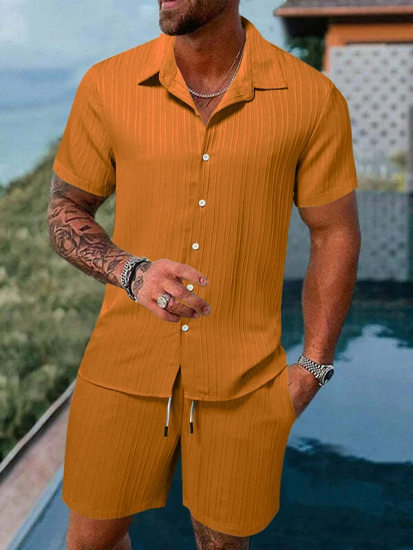 2025 Men's Fashion Summer New Style Casual Solid Color Stripe