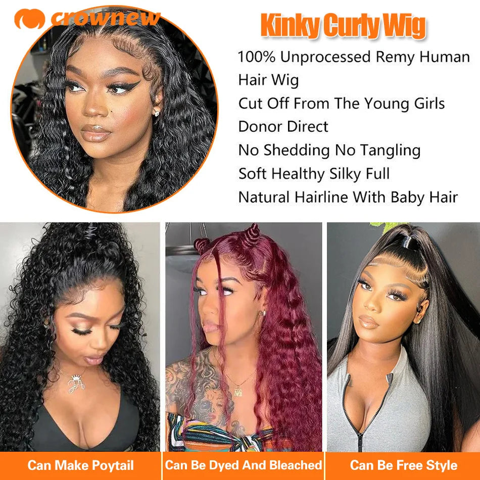 Curly Human Hair Wig 13X4 HD Lace Front Wig Human Hair Deep Wave Frontal Wig
