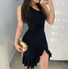 One Shoulder Twisted Slit Ruffles Party Dress Women Sleeveless High